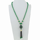Long necklace glass/porcelain, green
