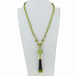 Long necklace glass/porcelain, light green