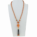 Lange Halskette Glas/Porzellan, Orange