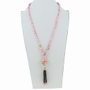 Long necklace glass/porcelain, pink