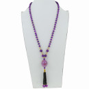 Long necklace glass/porcelain, purple