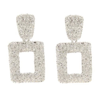 Fashionable earrings rectangle, light silver