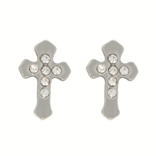 Stainless steel earrings cross with stones, Silver