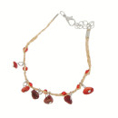 Bracelet straw with natural stones, red gras coral