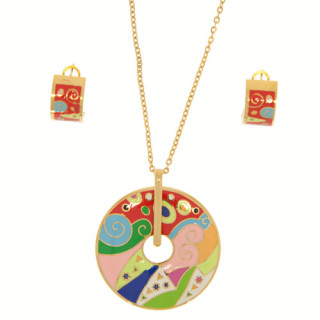 Necklace + earrings stainless steel, gold-mixed