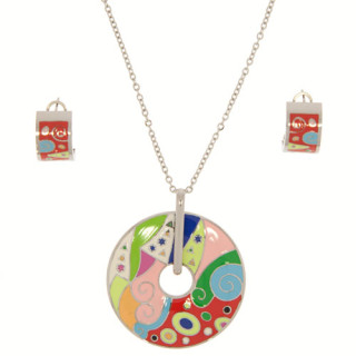 Necklace + earrings stainless steel, silver-mixed