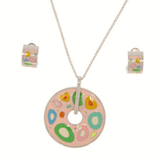 Necklace + earrings stainless steel, silver-mixed