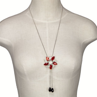 Verstellbare lange Modekette, Silber-Rot/Weiß