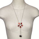 Adjustable long necklace, silver-red/white