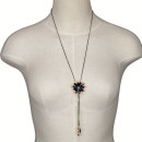 Adjustable long necklace, black/gold-blue