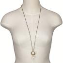 Adjustable long necklace, black-gold-creme