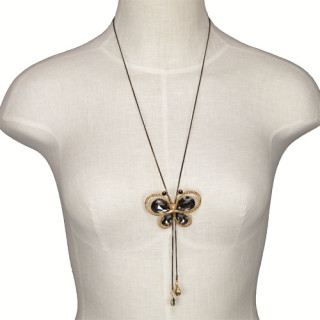 Adjustable long necklace, gold-grey