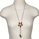 Adjustable long necklace, black/gold-red/beige