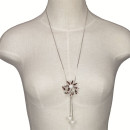 Adjustable long necklace, silver-purple/creme