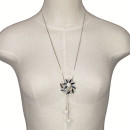 Adjustable long necklace, silver-blue/creme