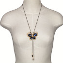 Adjustable long necklace, black/gold-blue