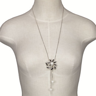 Verstellbare lange Modekette, Silver-Grau/Weiß