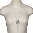 Adjustable long necklace, silver-grey/white