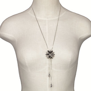 Adjustable long necklace, silver-grey/clear