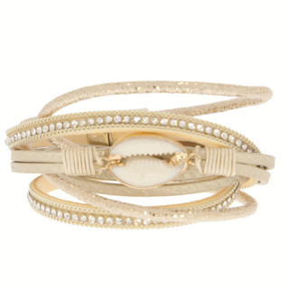 Leather bracelet, 40cm, with shell + magnetic clasp