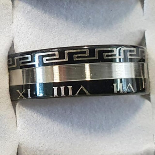 Stainless steel ring, silver-black