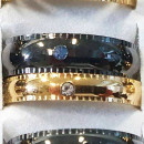Set partner rings with stone, gold-black/blue