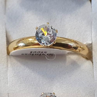 Stainless steel ring with stone, gold