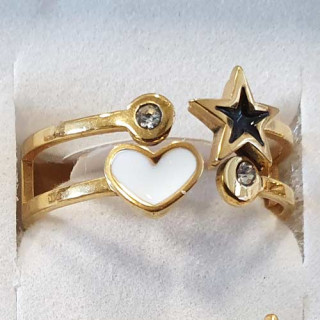 Stainless steel ring with stone, gold-white-black