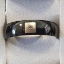 Stainless steel ring with stone, silver-black
