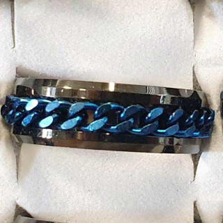 Edelstahlring mit drehbarer Kette, Silber-Blau
