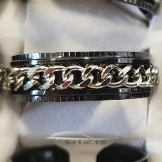 Edelstahlring mit drehbarer Kette, Schwarz-Silber