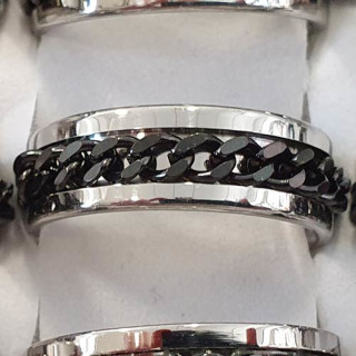 Edelstahlring mit drehbarer Kette, Silber-Schwarz