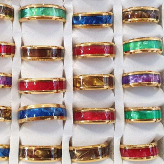 Stainless steel ring colorful, gold- mixed colors