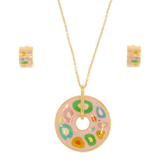 Set:Halskette + Ohrringe Edelstahl emailiert, Gold-bunt
