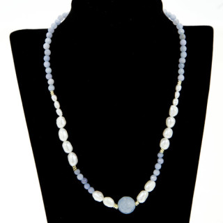 Edle Halskette Blauer Achat-Zuchtperle