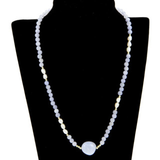 Edle Halskette Blauer Achat-Zuchtperle