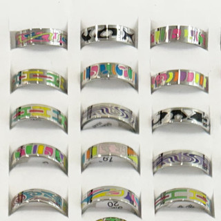 Enamelled stainless steel ring, 6mm, Silver-mixed