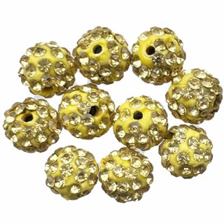 100 Beads with stones, 10mm, Yellow