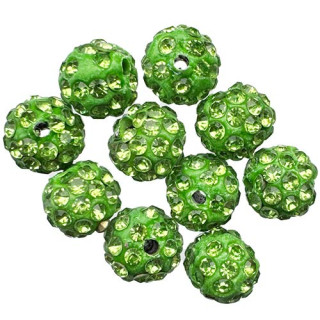 100 Beads with stones, 10mm, Light green