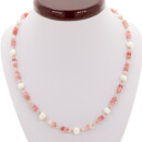 Fine natural stone necklace Cherry quartz-Freshwater...