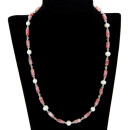 Fine natural stone necklace Cherry quartz-Freshwater...