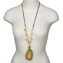 Long natural stone necklace yellow agate/rock crystal, 90cm