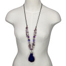Long natural stone necklace purple agate/amethyst, 90cm -...
