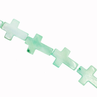 Strang Perlmutt Kreuz, Hellgrün, 15x10mm