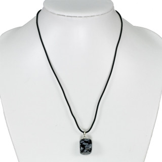 Necklace rubber with natural stone pendant snowflake obisdian
