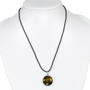 necklace rubber with natural stone pendant Coin, tiger eye