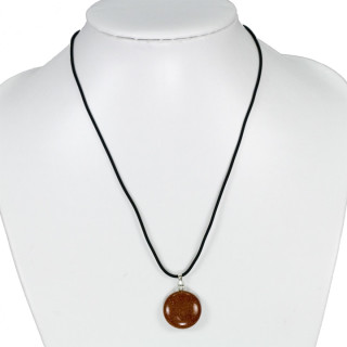Necklace rubber with natural stone pendant Coin, gold sandstone