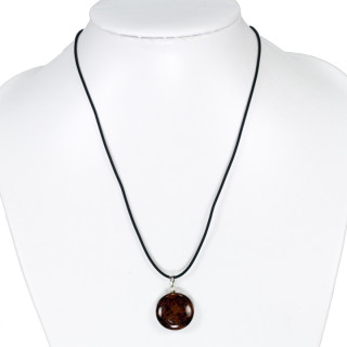 Necklace rubber with natural stone pendant Coin, mahogany osidian