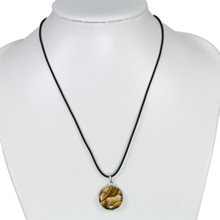 Necklace rubber with natural stone pendant Coin, picture jasper