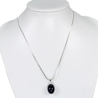 Discreet necklace with natural stone pendant drops, blue sandstone